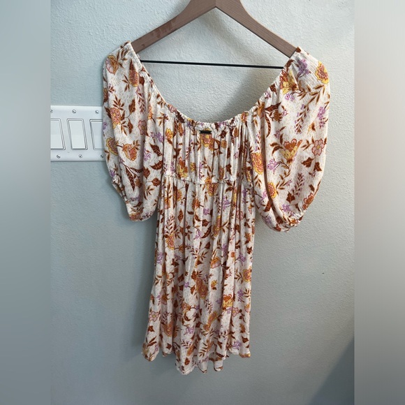 Billabong Ladies With Love Babydoll Dress orange and pink floral puff slv dress - Picture 5 of 5